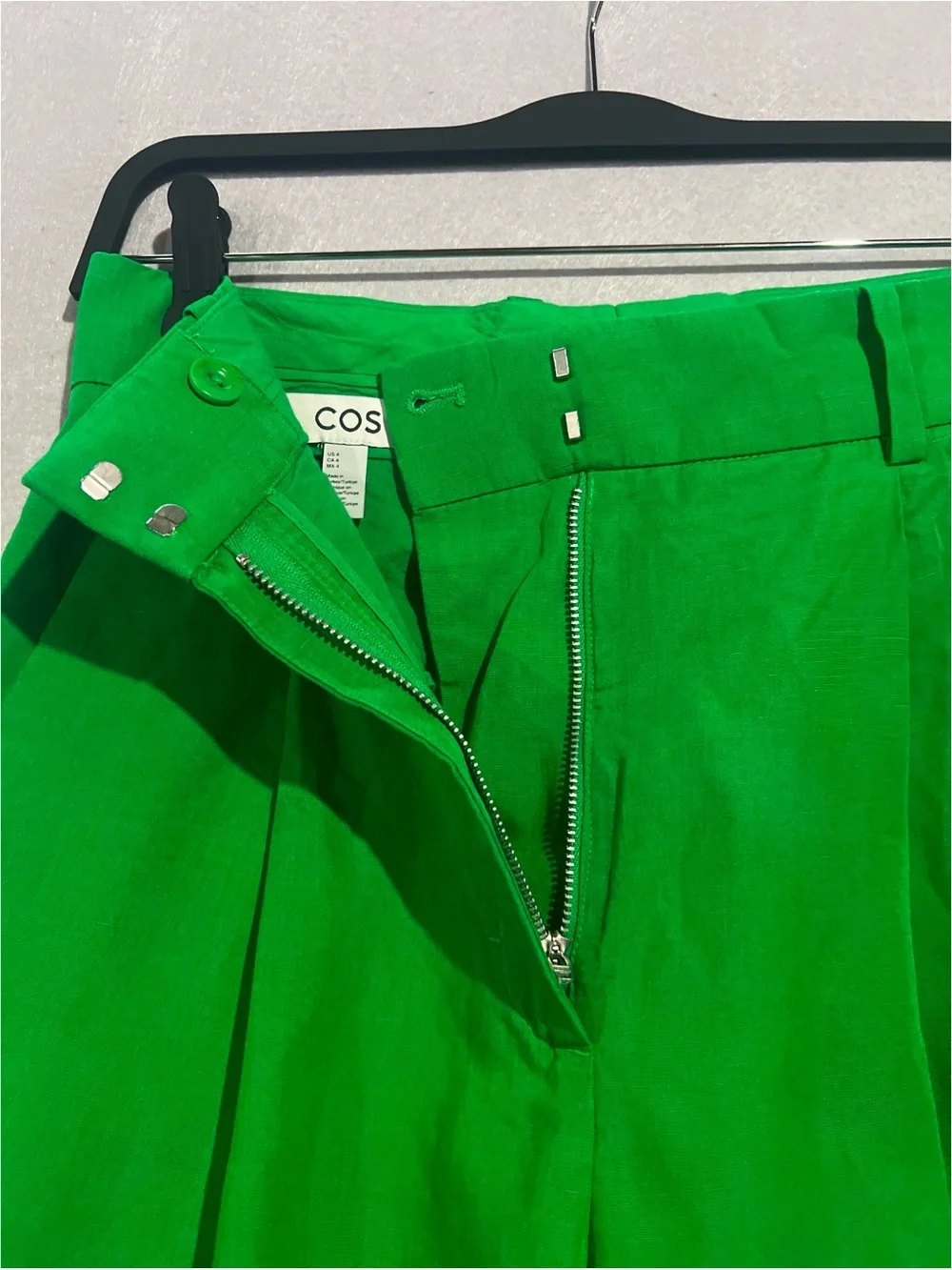 Cos Pants Women’s 4 Green Wide Leg High Waisted Linen Blend Trousers